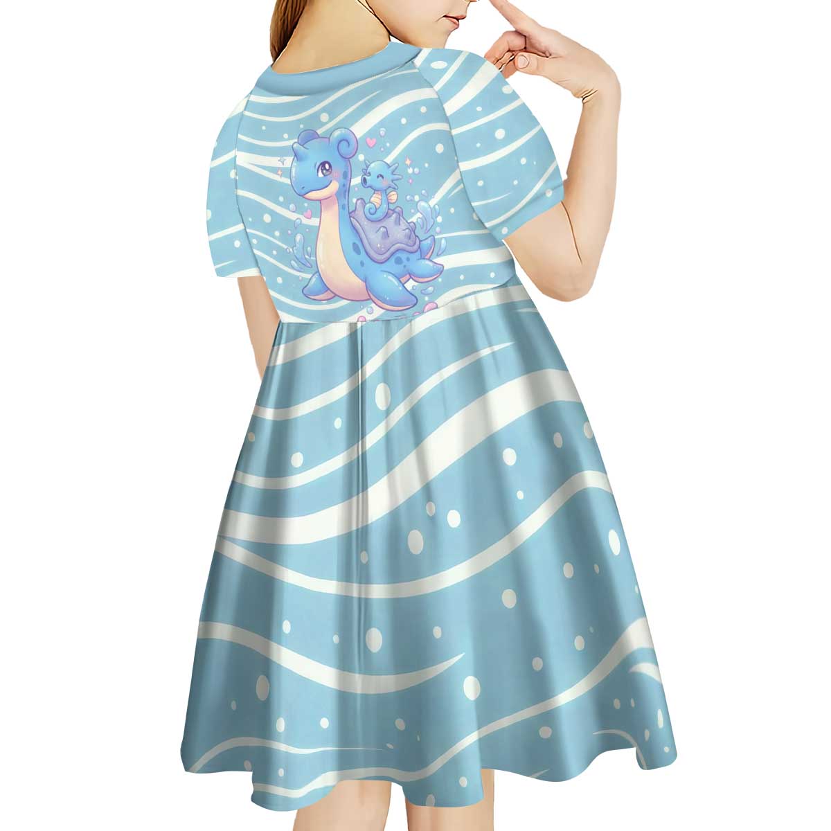 Lapras Kid Short Sleeve Dress Pastel Ocean Waves Kawaii Art