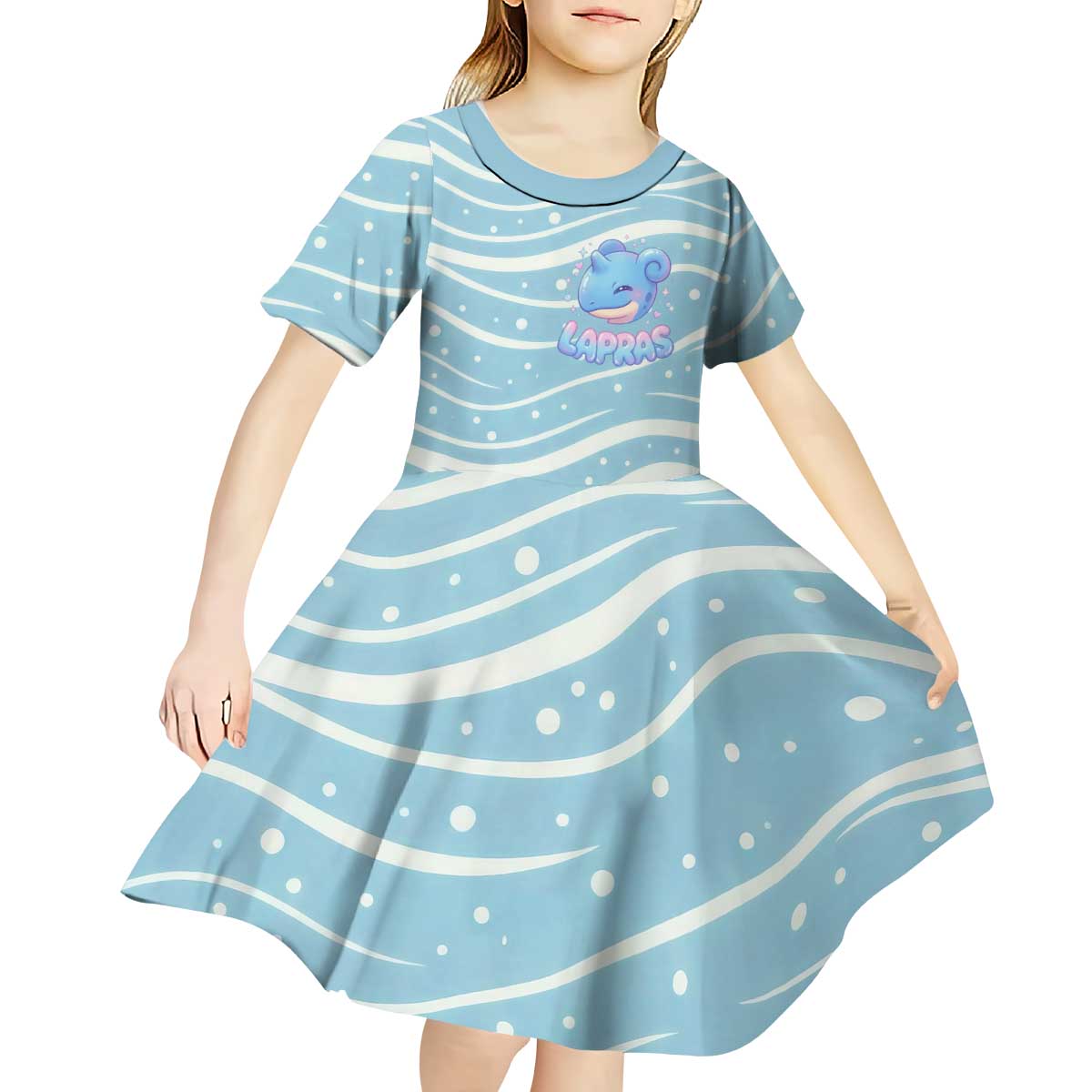 Lapras Kid Short Sleeve Dress Pastel Ocean Waves Kawaii Art