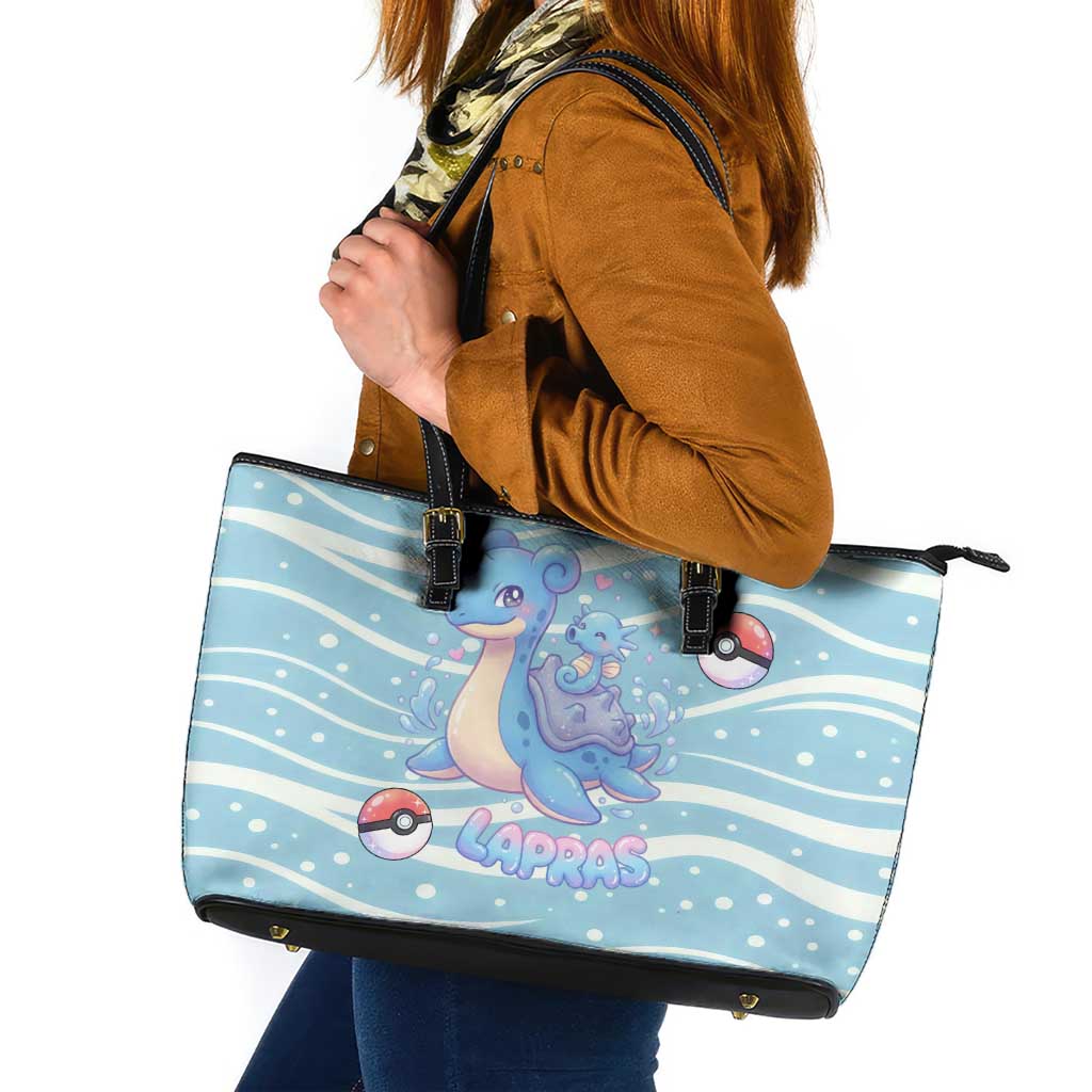 Lapras Leather Tote Bag Pastel Ocean Waves Kawaii Art