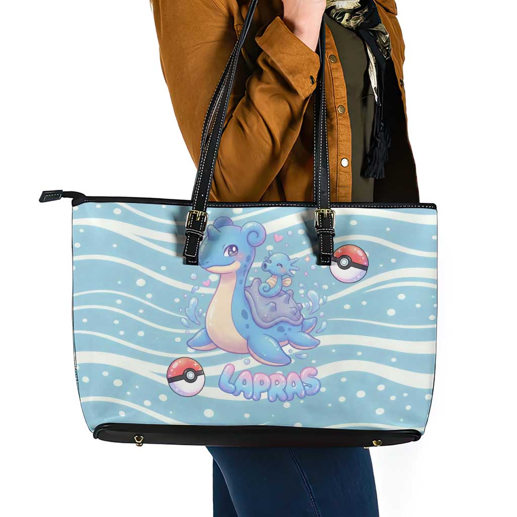 Lapras Leather Tote Bag Pastel Ocean Waves Kawaii Art