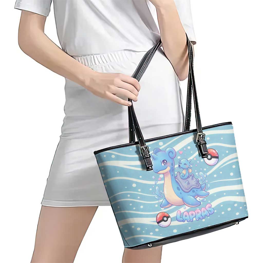 Lapras Leather Tote Bag Pastel Ocean Waves Kawaii Art