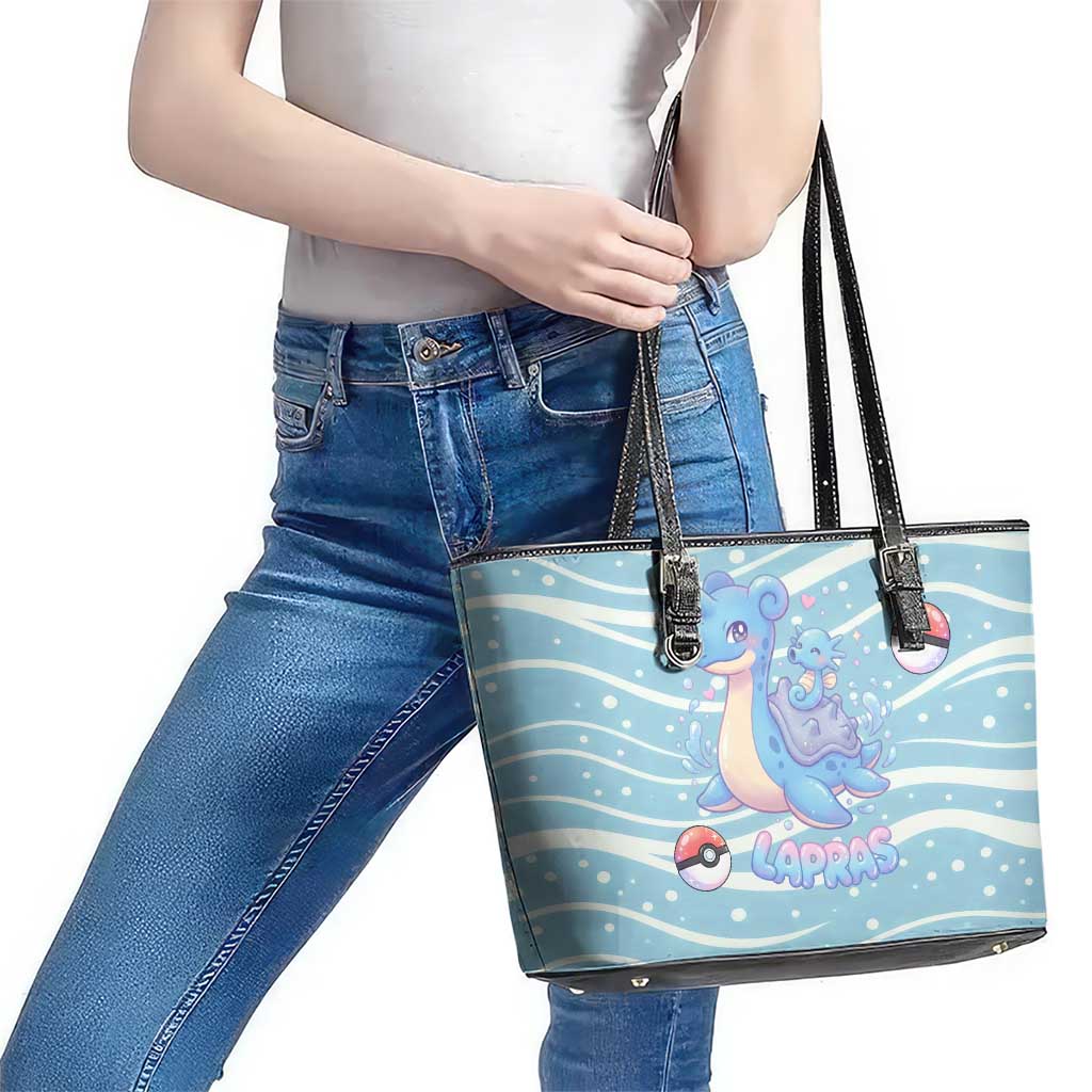 Lapras Leather Tote Bag Pastel Ocean Waves Kawaii Art
