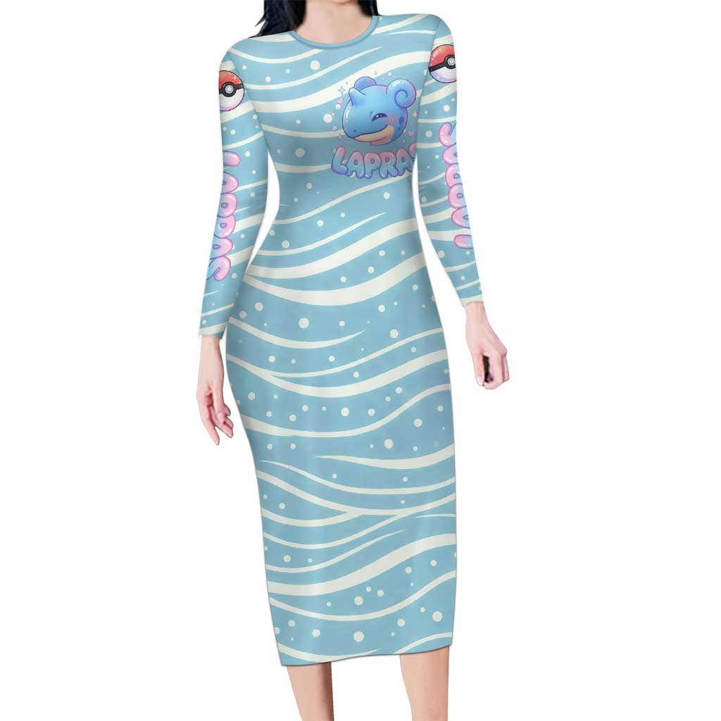 Lapras Long Sleeve Bodycon Dress Pastel Ocean Waves Kawaii Art