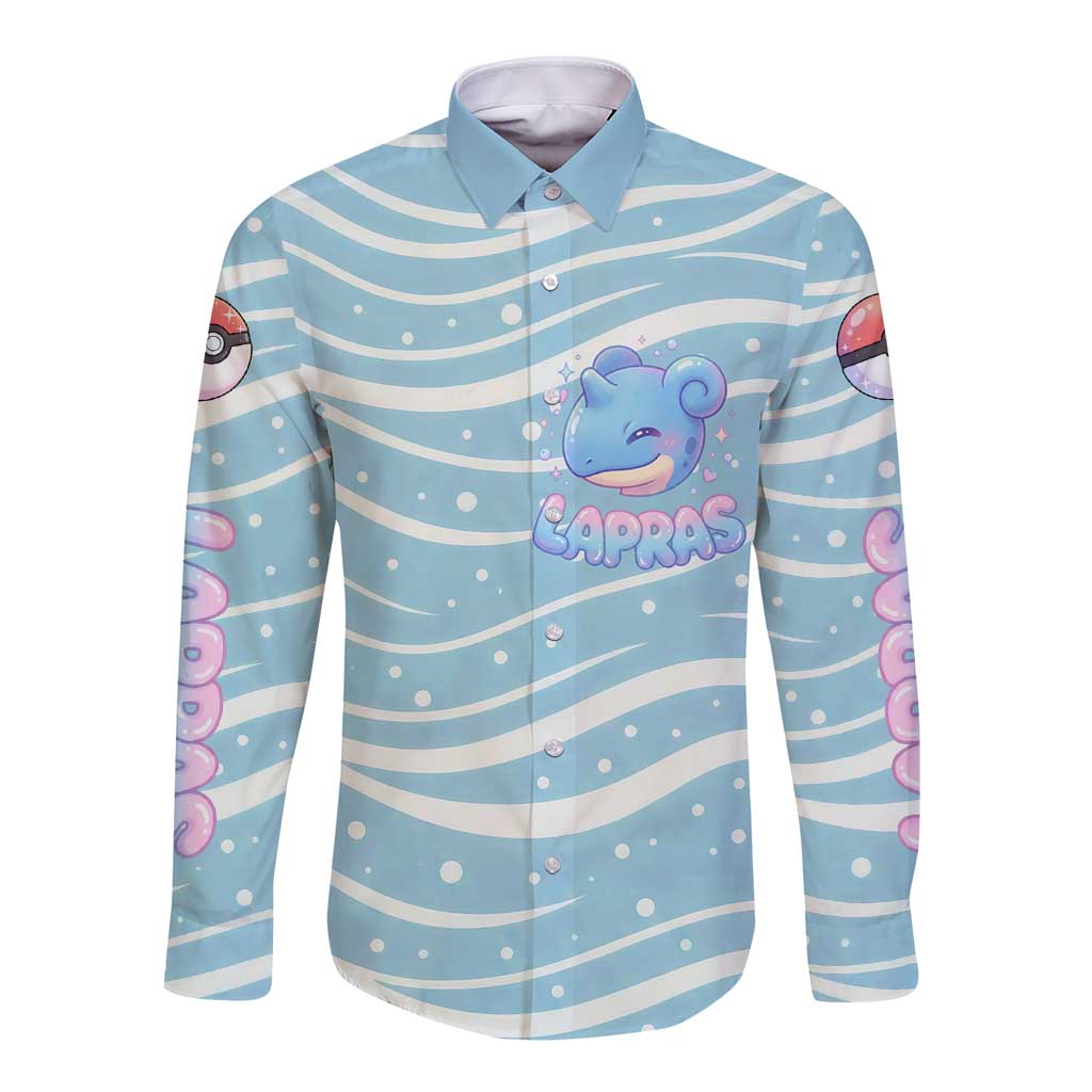 Lapras Long Sleeve Button Shirt Pastel Ocean Waves Kawaii Art