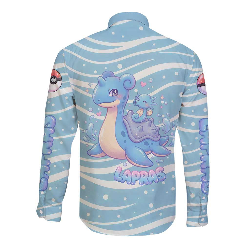 Lapras Long Sleeve Button Shirt Pastel Ocean Waves Kawaii Art