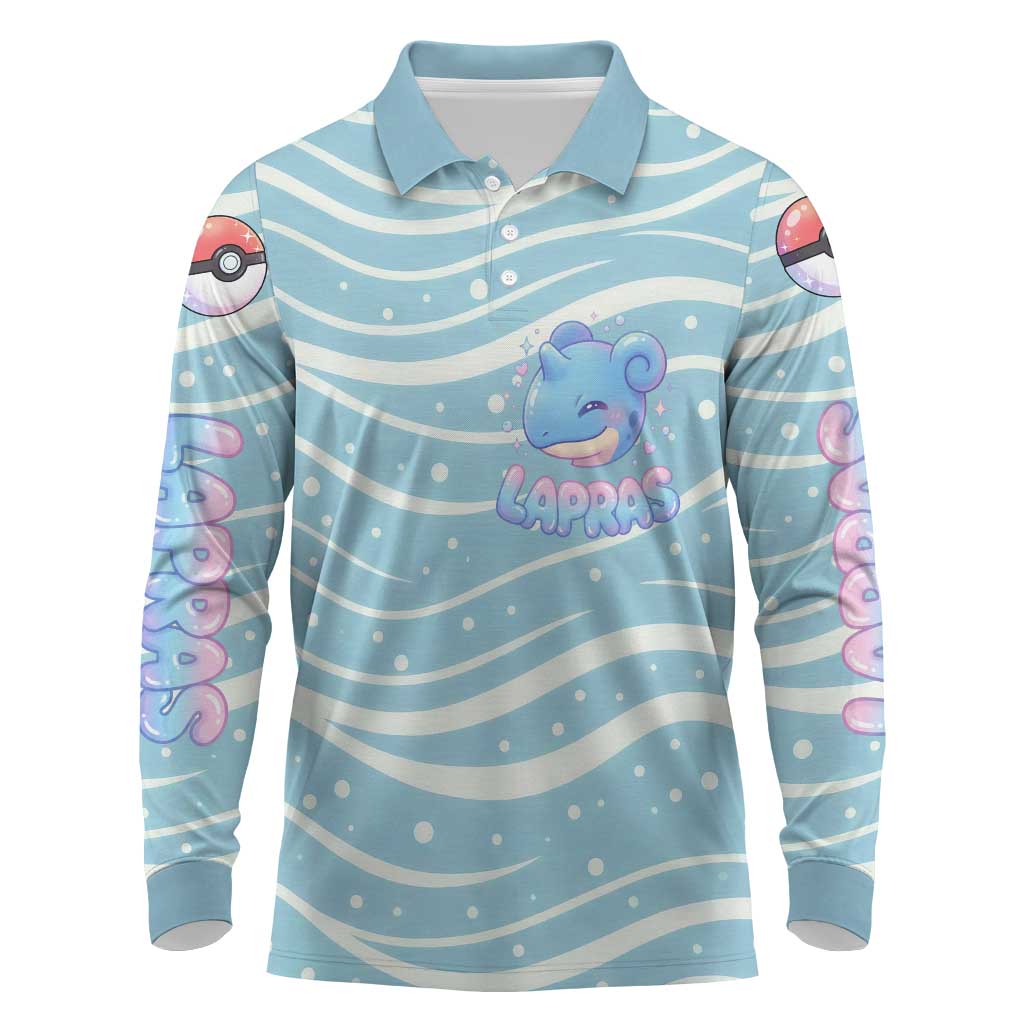 Lapras Long Sleeve Polo Shirt Pastel Ocean Waves Kawaii Art