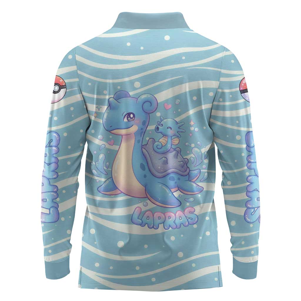 Lapras Long Sleeve Polo Shirt Pastel Ocean Waves Kawaii Art