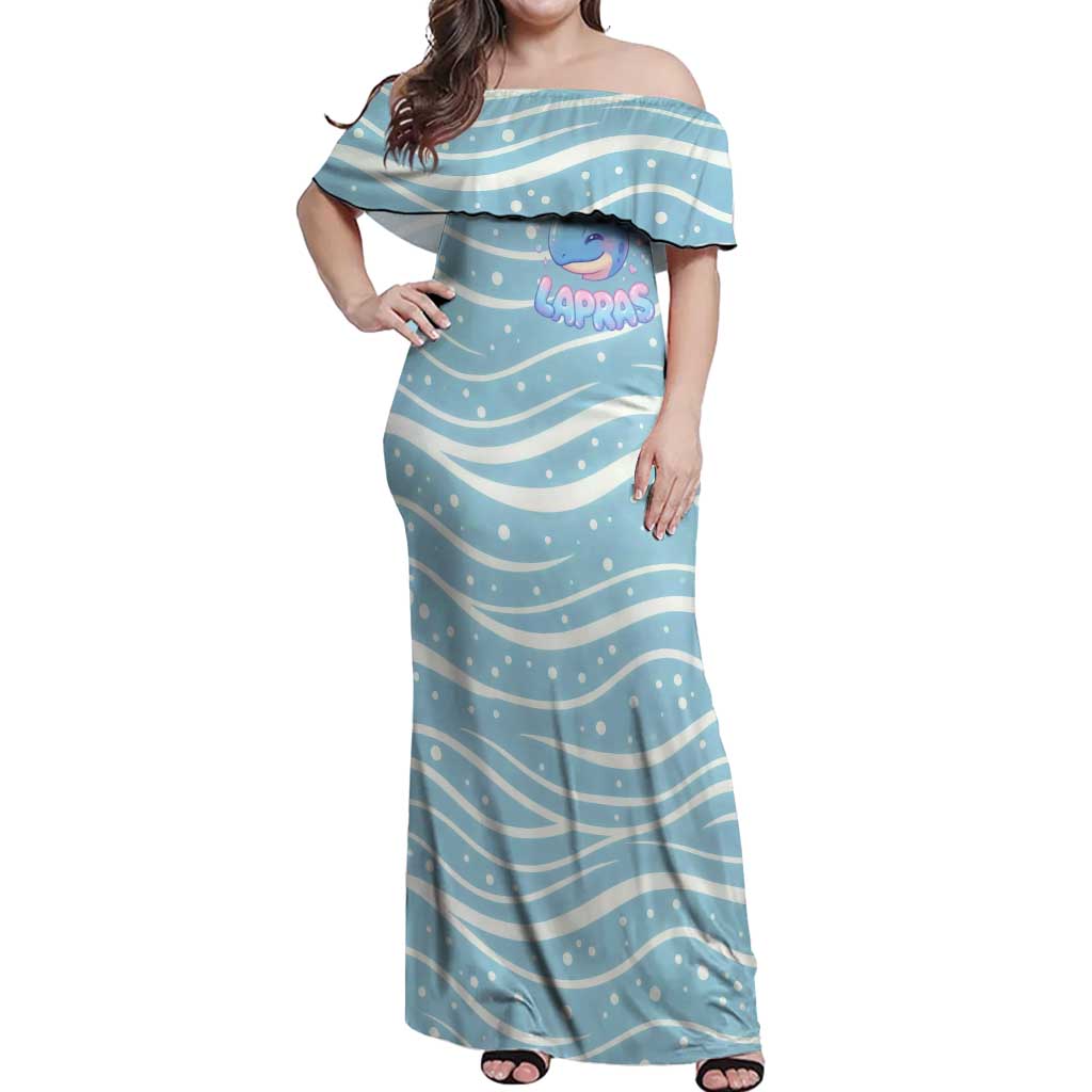 Lapras Off Shoulder Maxi Dress Pastel Ocean Waves Kawaii Art