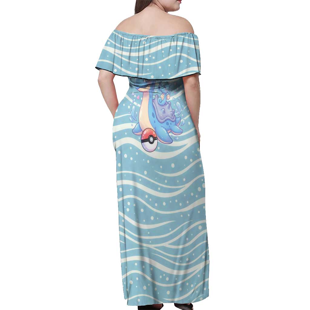 Lapras Off Shoulder Maxi Dress Pastel Ocean Waves Kawaii Art