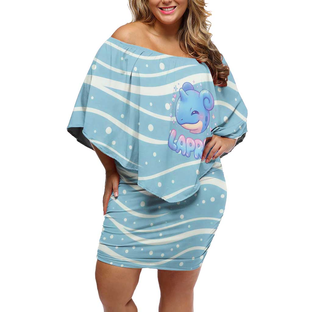 Lapras Off Shoulder Short Dress Pastel Ocean Waves Kawaii Art