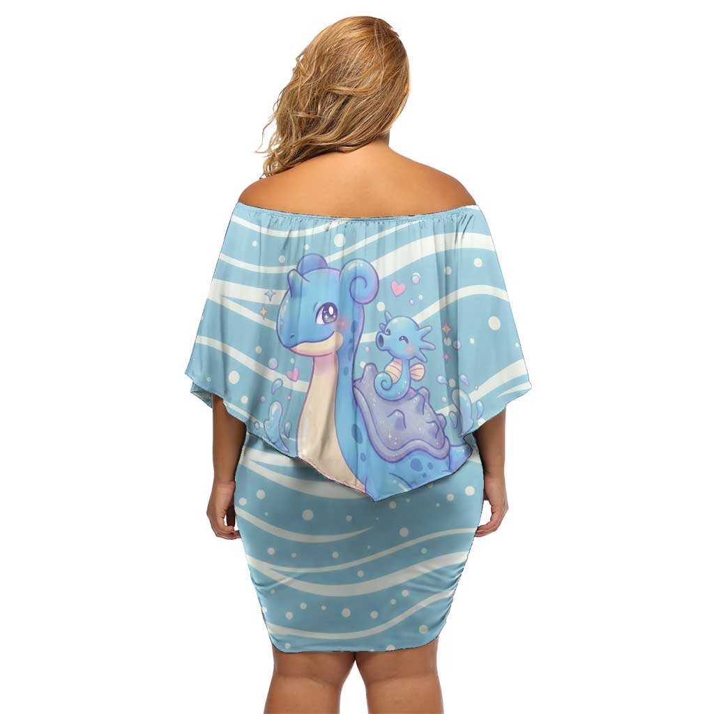 Lapras Off Shoulder Short Dress Pastel Ocean Waves Kawaii Art