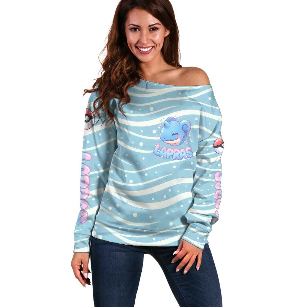 Lapras Off Shoulder Sweater Pastel Ocean Waves Kawaii Art