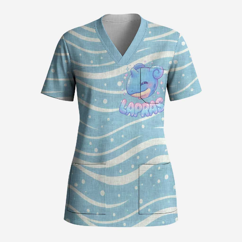 Lapras Scrub Top Pastel Ocean Waves Kawaii Art
