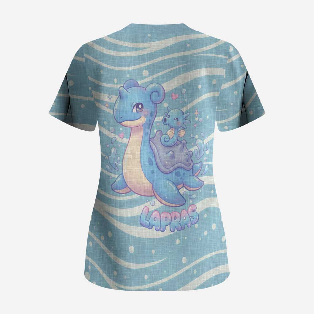 Lapras Scrub Top Pastel Ocean Waves Kawaii Art