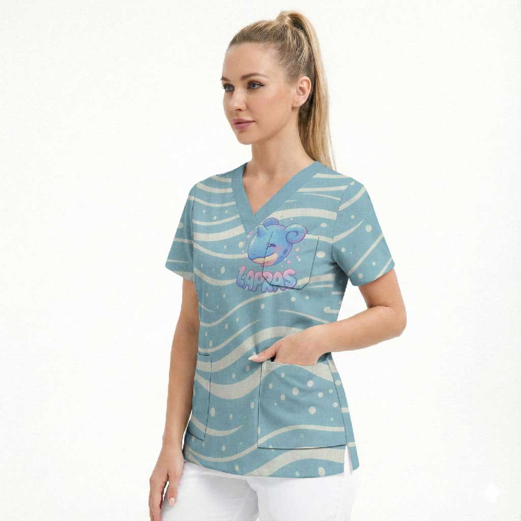 Lapras Scrub Top Pastel Ocean Waves Kawaii Art