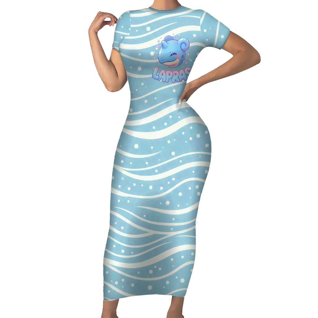 Lapras Short Sleeve Bodycon Dress Pastel Ocean Waves Kawaii Art