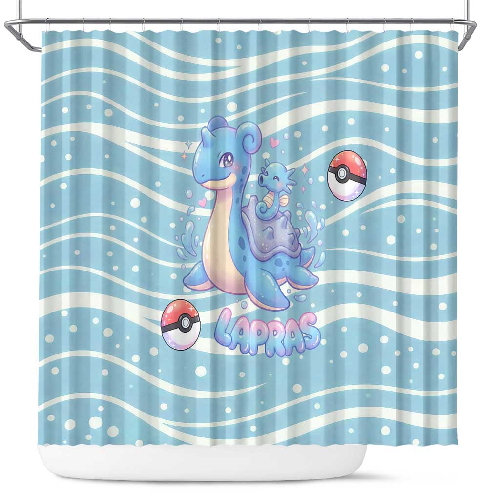 Lapras Shower Curtain Pastel Ocean Waves Kawaii Art