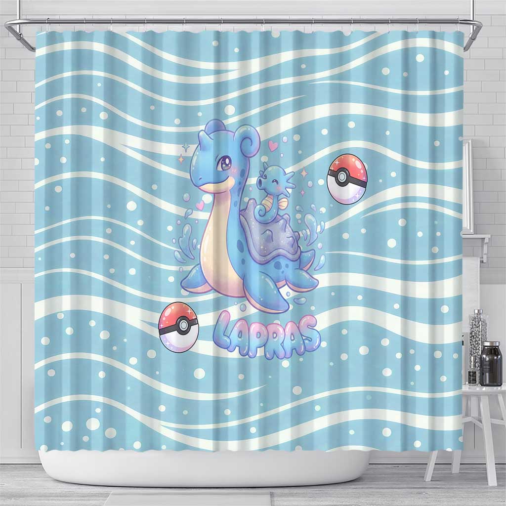 Lapras Shower Curtain Pastel Ocean Waves Kawaii Art
