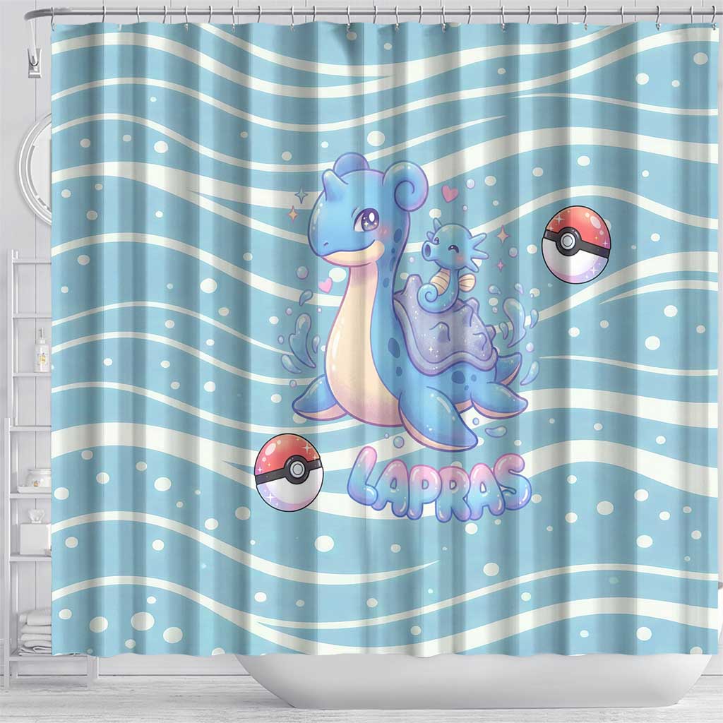 Lapras Shower Curtain Pastel Ocean Waves Kawaii Art