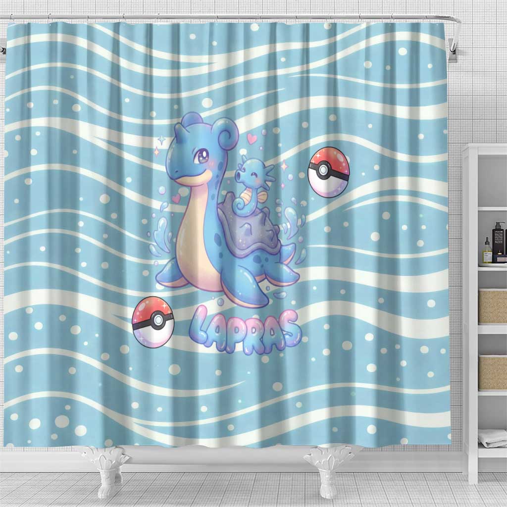 Lapras Shower Curtain Pastel Ocean Waves Kawaii Art