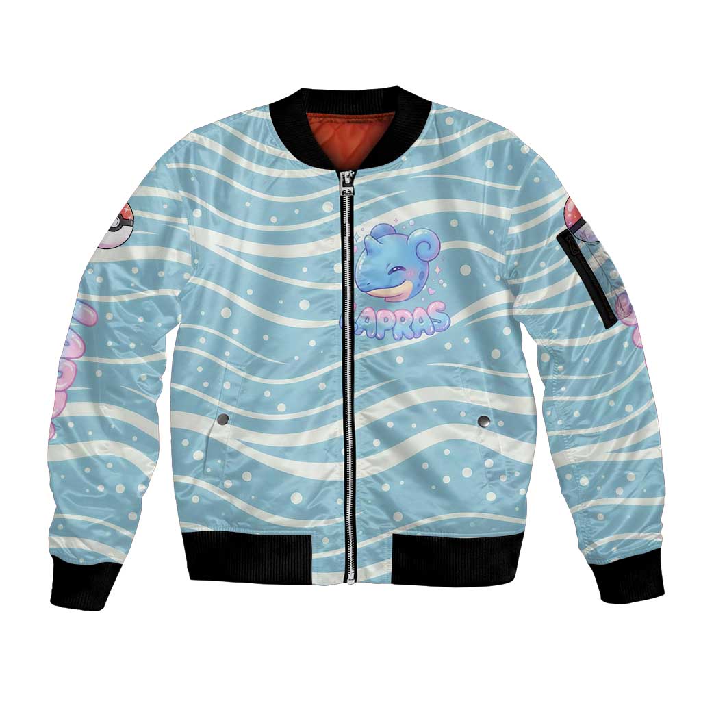 Lapras Sleeve Zip Bomber Jacket Pastel Ocean Waves Kawaii Art