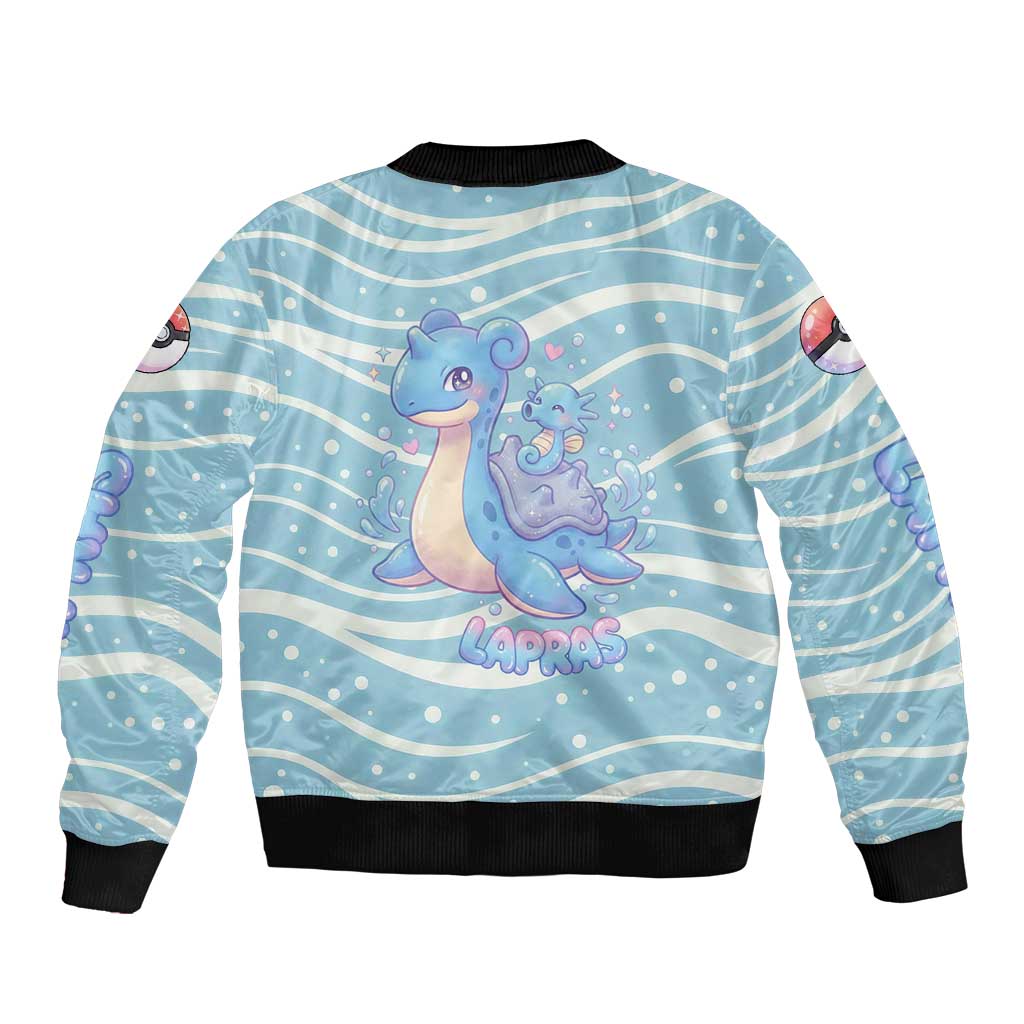 Lapras Sleeve Zip Bomber Jacket Pastel Ocean Waves Kawaii Art