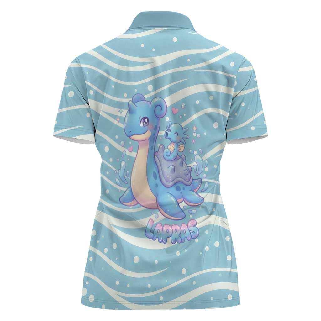 Lapras Women Polo Shirt Pastel Ocean Waves Kawaii Art
