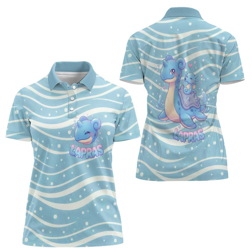 Lapras Women Polo Shirt Pastel Ocean Waves Kawaii Art