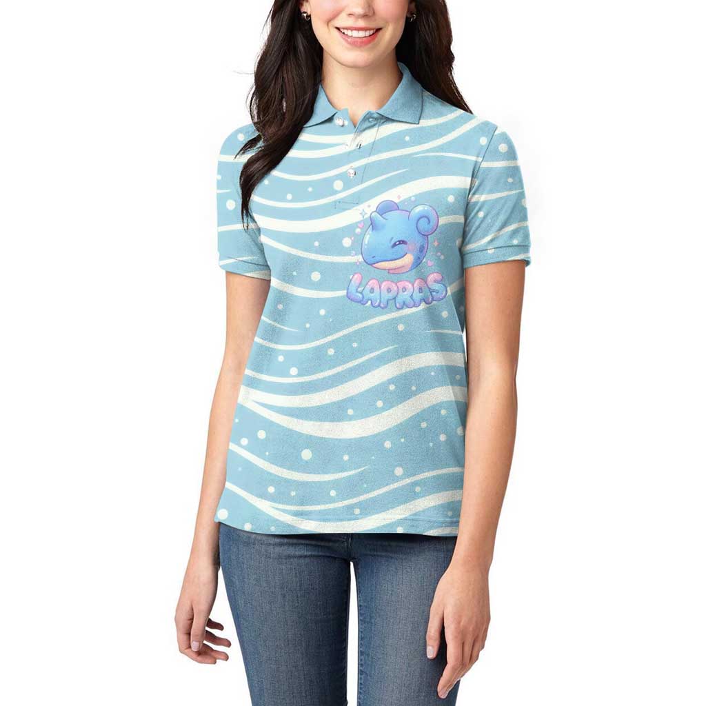 Lapras Women Polo Shirt Pastel Ocean Waves Kawaii Art