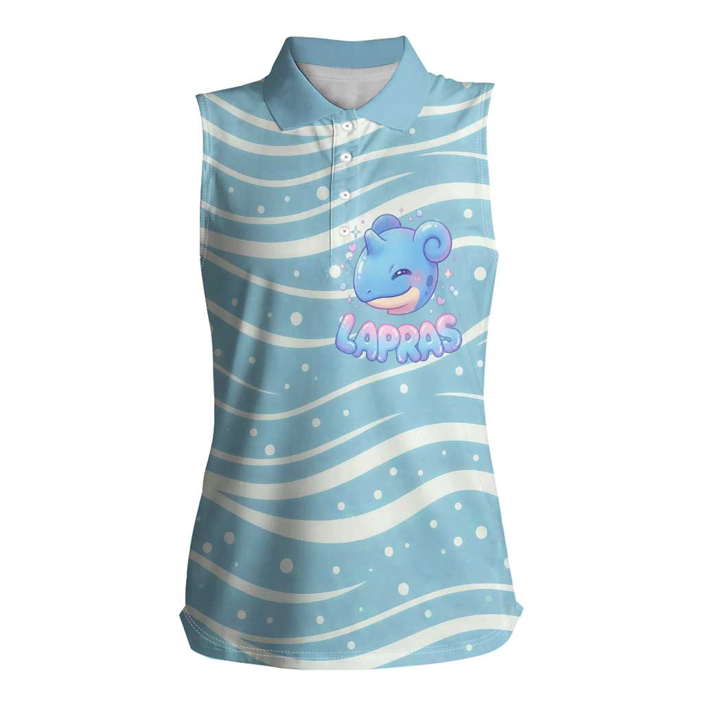 Lapras Women Sleeveless Polo Shirt Pastel Ocean Waves Kawaii Art