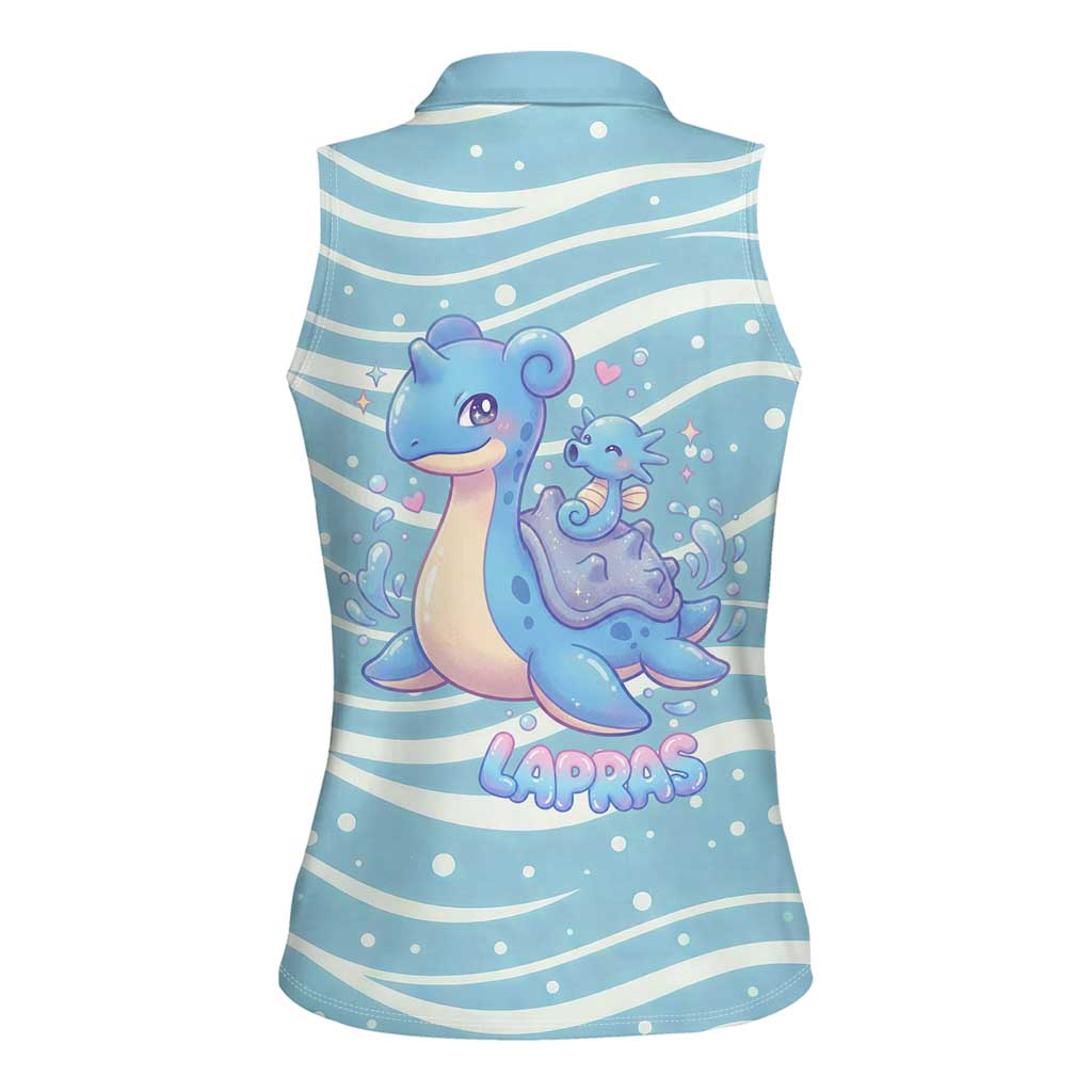 Lapras Women Sleeveless Polo Shirt Pastel Ocean Waves Kawaii Art