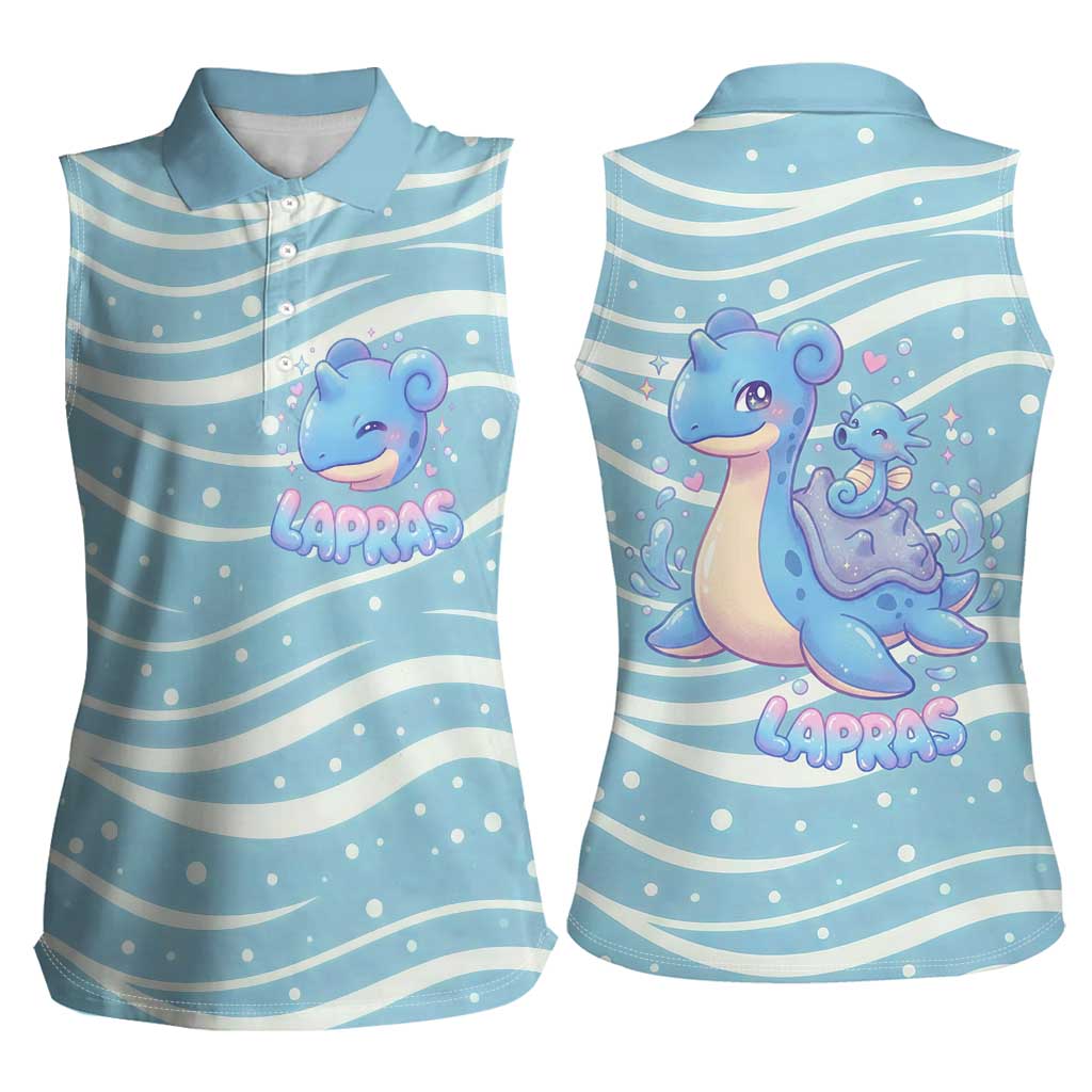 Lapras Women Sleeveless Polo Shirt Pastel Ocean Waves Kawaii Art