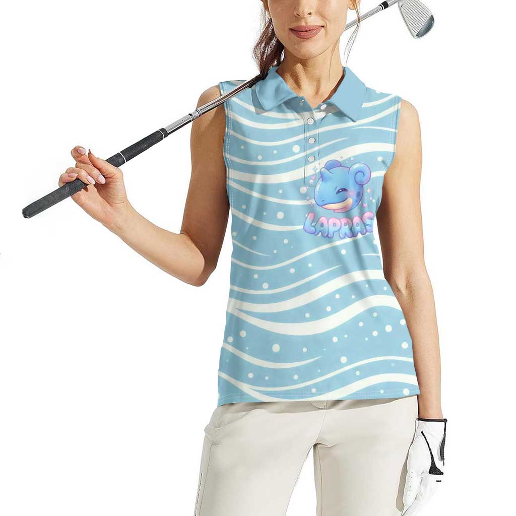 Lapras Women Sleeveless Polo Shirt Pastel Ocean Waves Kawaii Art
