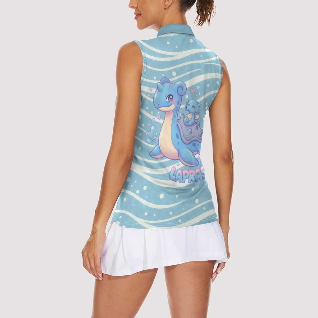 Lapras Women Sleeveless Polo Shirt Pastel Ocean Waves Kawaii Art