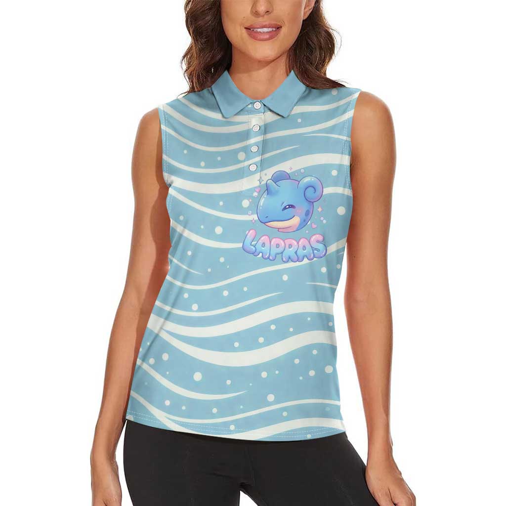 Lapras Women Sleeveless Polo Shirt Pastel Ocean Waves Kawaii Art