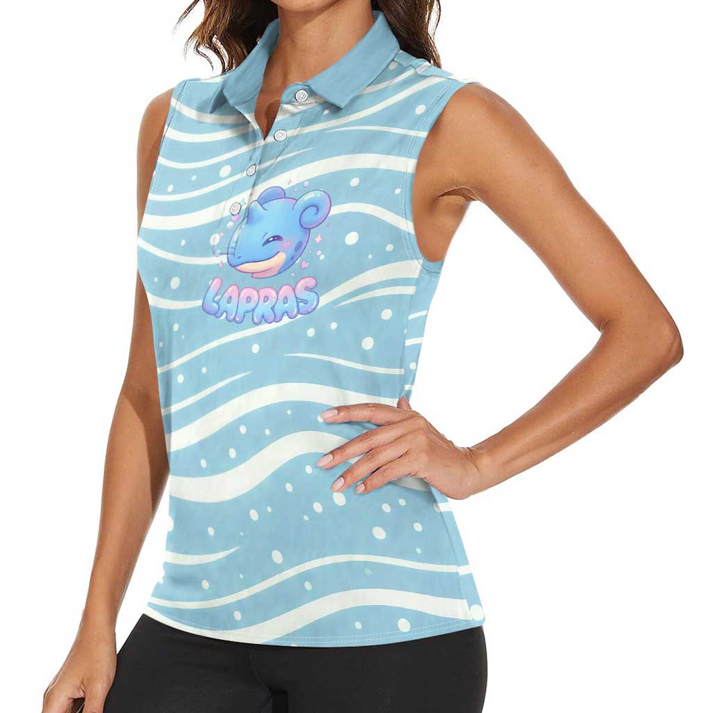 Lapras Women Sleeveless Polo Shirt Pastel Ocean Waves Kawaii Art