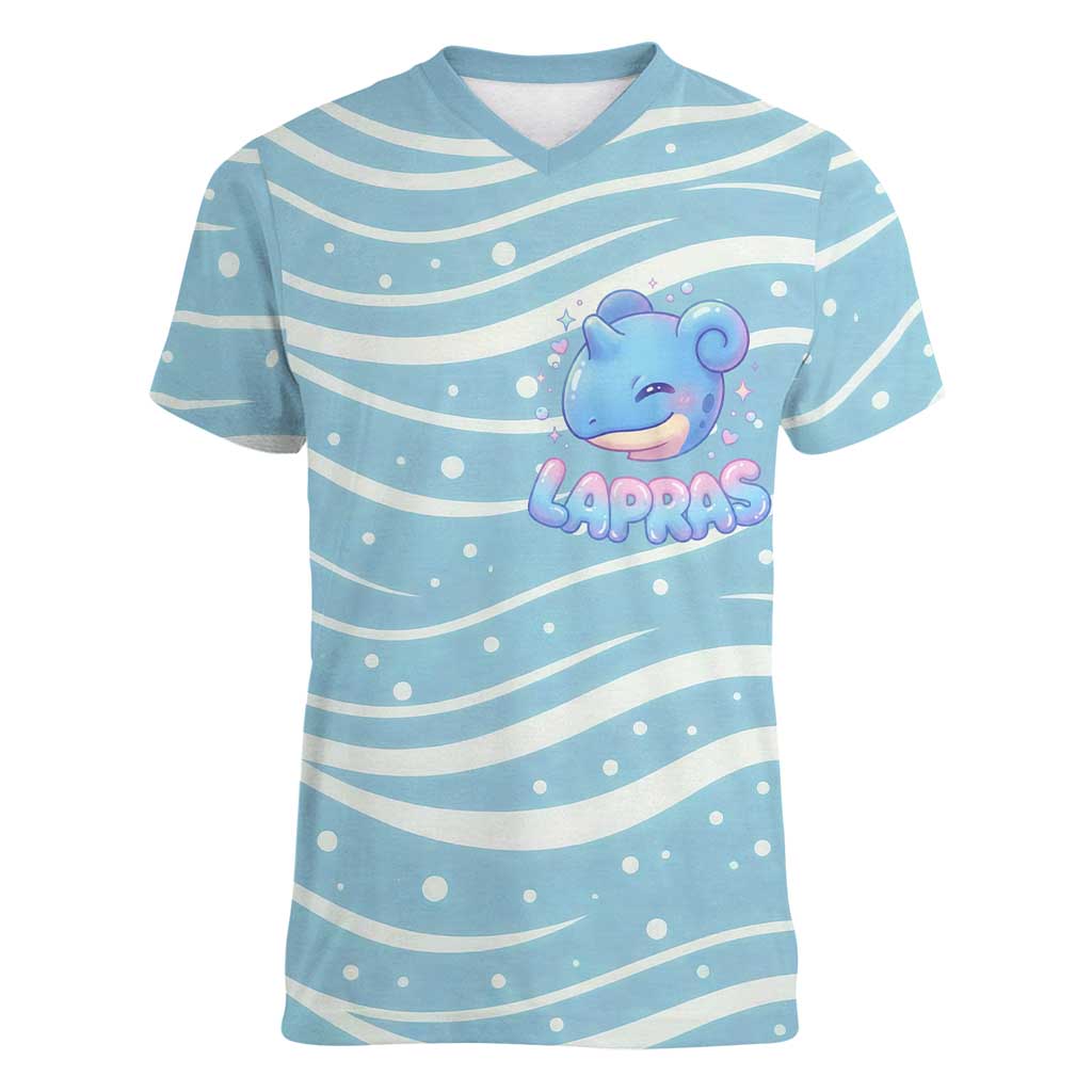 Lapras Women V-Neck T-Shirt Pastel Ocean Waves Kawaii Art