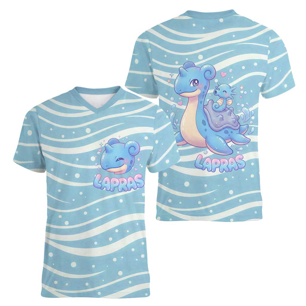 Lapras Women V-Neck T-Shirt Pastel Ocean Waves Kawaii Art