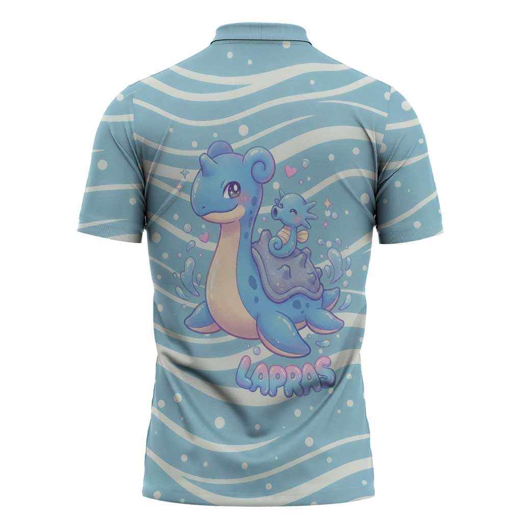 Lapras Zipper Polo Shirt Pastel Ocean Waves Kawaii Art