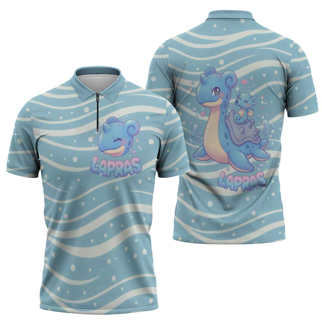 Lapras Zipper Polo Shirt Pastel Ocean Waves Kawaii Art