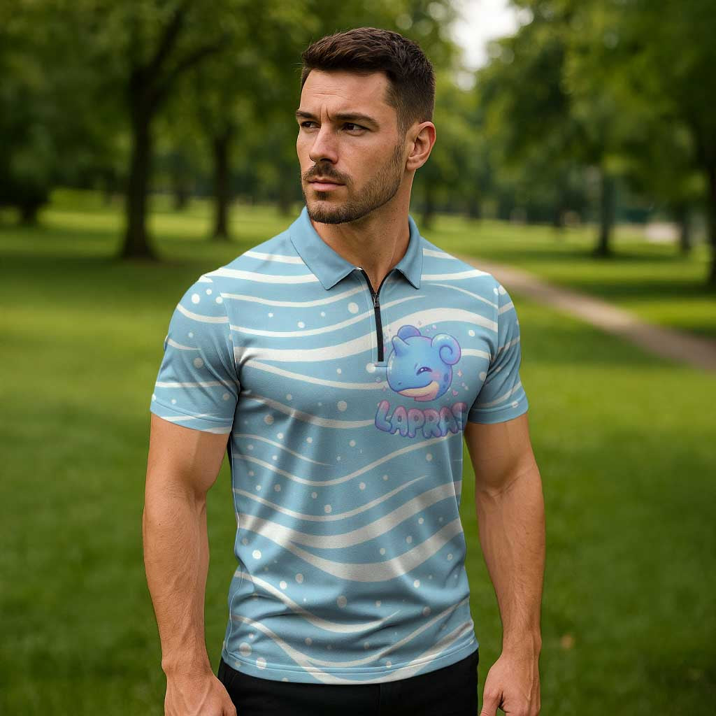 Lapras Zipper Polo Shirt Pastel Ocean Waves Kawaii Art