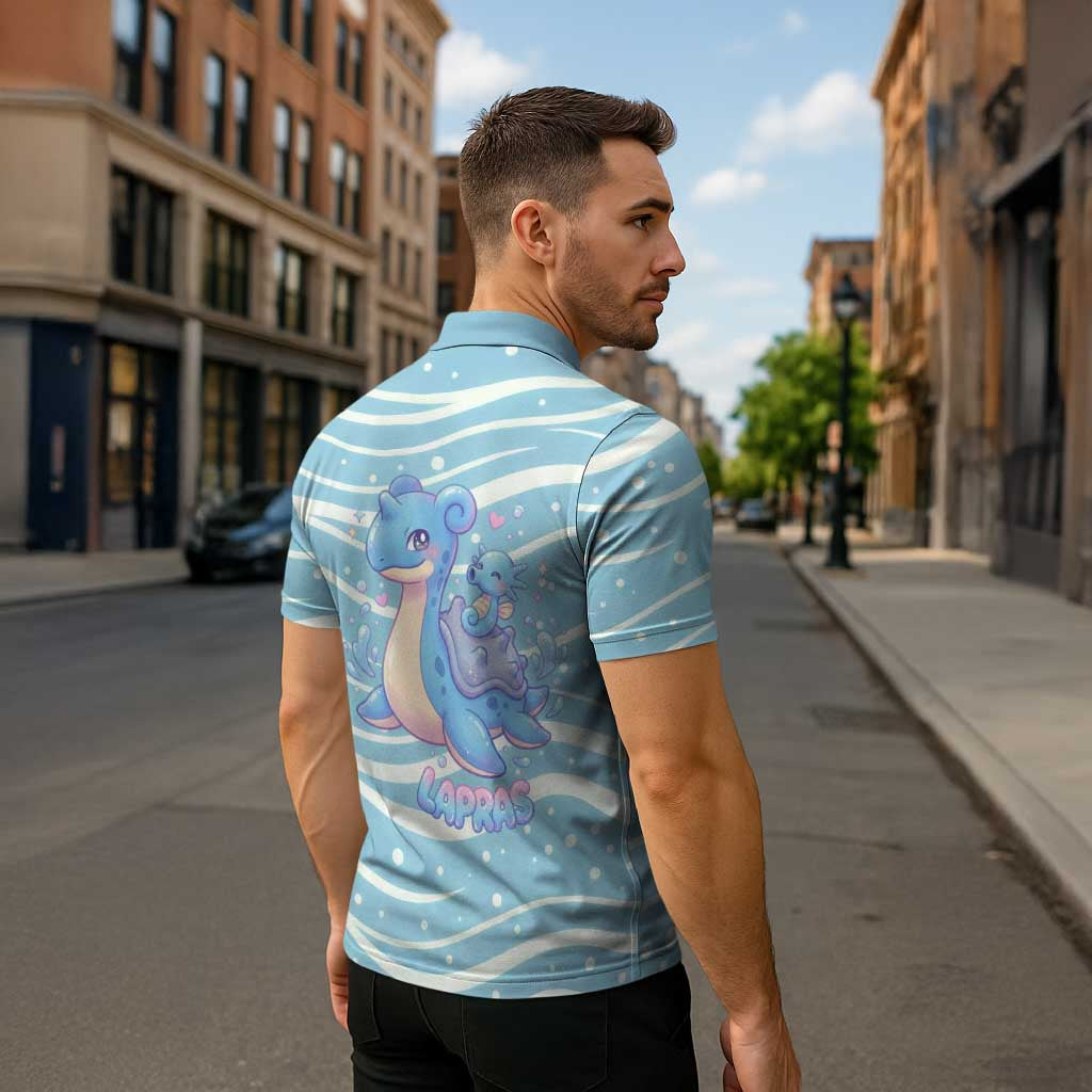 Lapras Zipper Polo Shirt Pastel Ocean Waves Kawaii Art