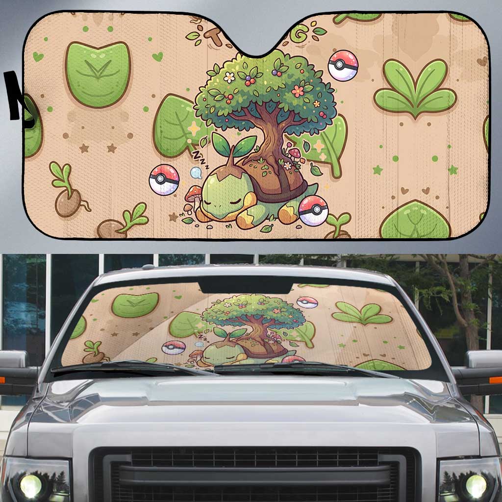 Turtwig Auto Sun Shade Whimsical Forest Sprout Art