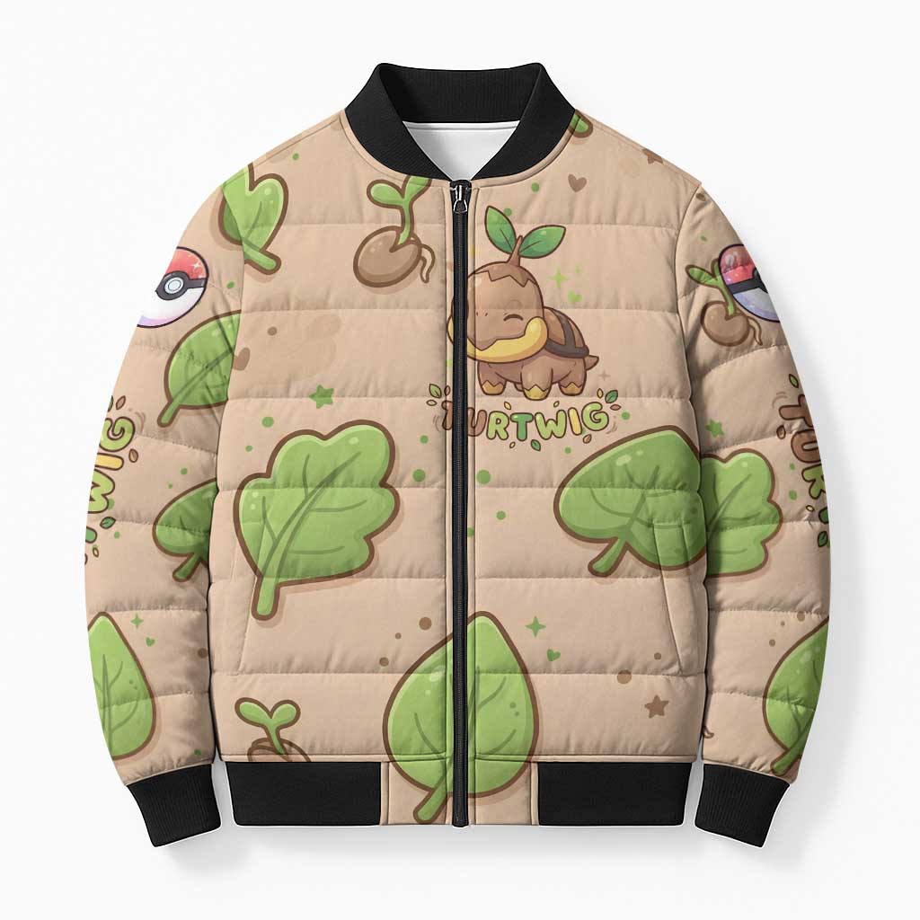 Turtwig Bomber Puffer Jacket Whimsical Forest Sprout Art