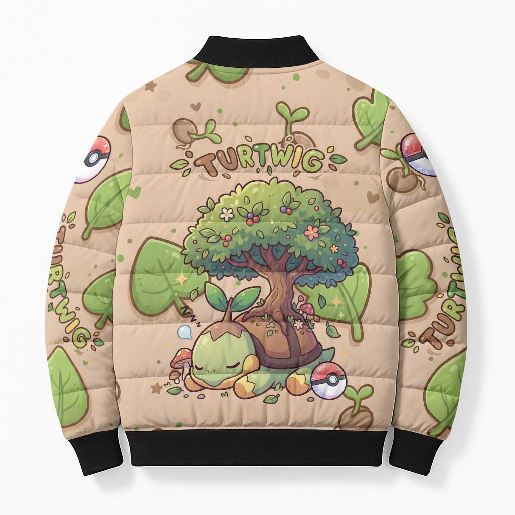 Turtwig Bomber Puffer Jacket Whimsical Forest Sprout Art