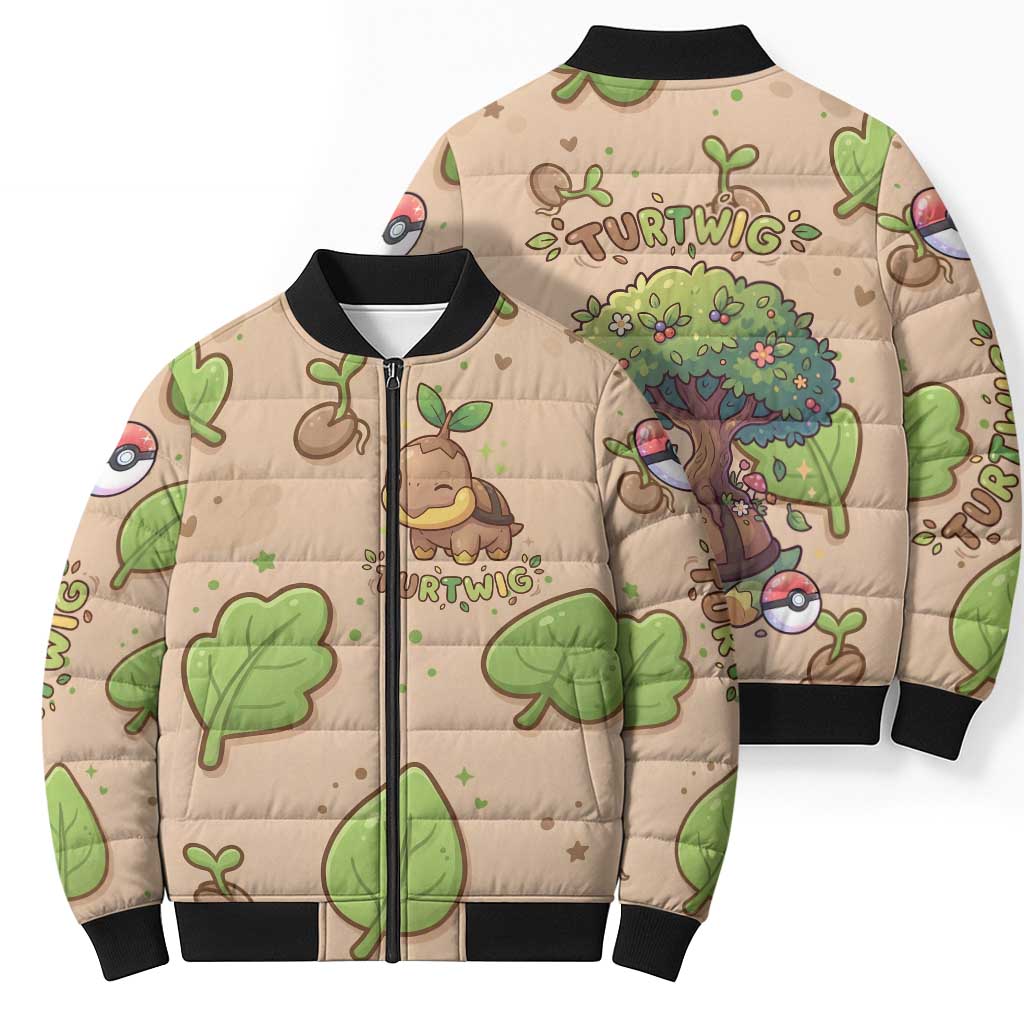 Turtwig Bomber Puffer Jacket Whimsical Forest Sprout Art