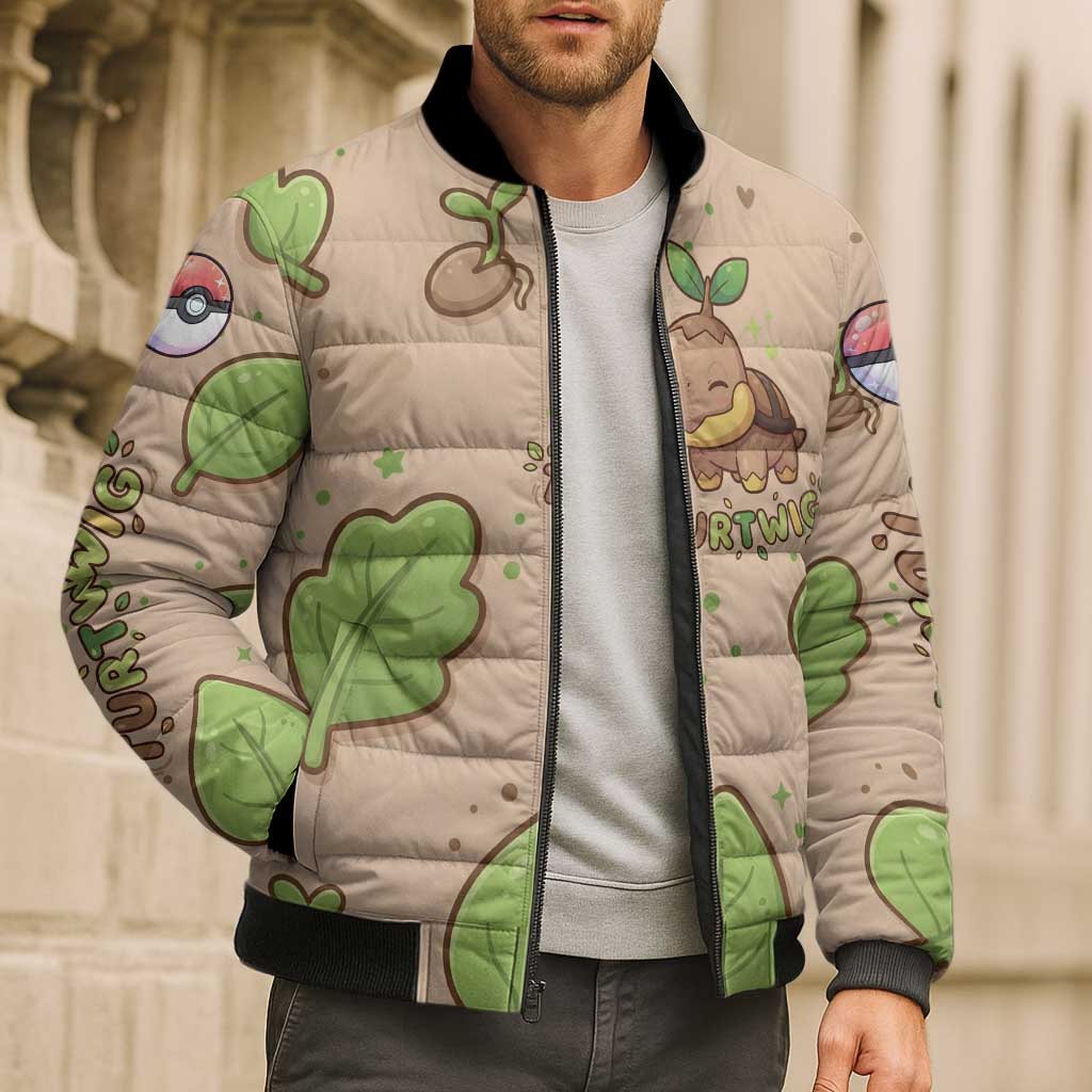 Turtwig Bomber Puffer Jacket Whimsical Forest Sprout Art