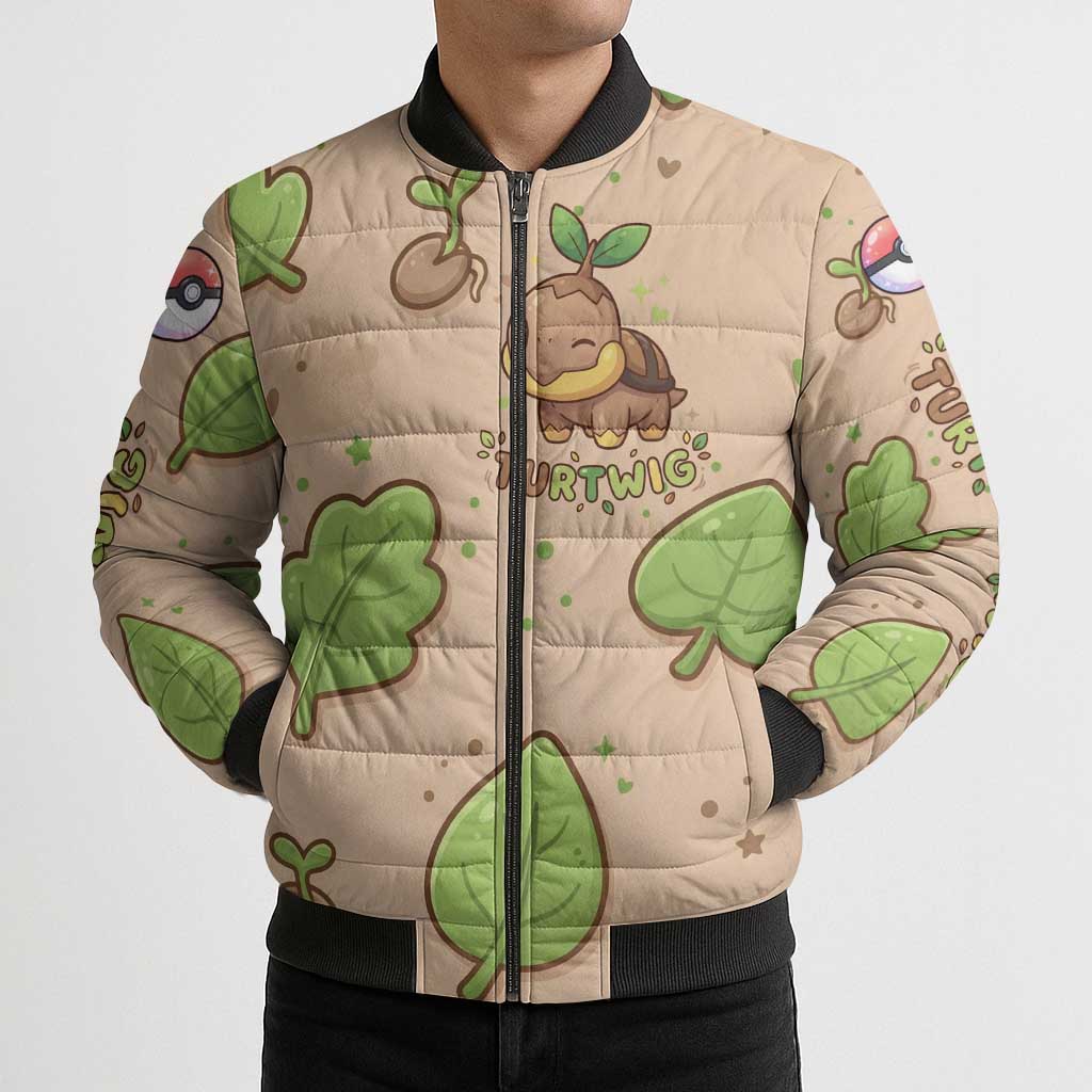 Turtwig Bomber Puffer Jacket Whimsical Forest Sprout Art