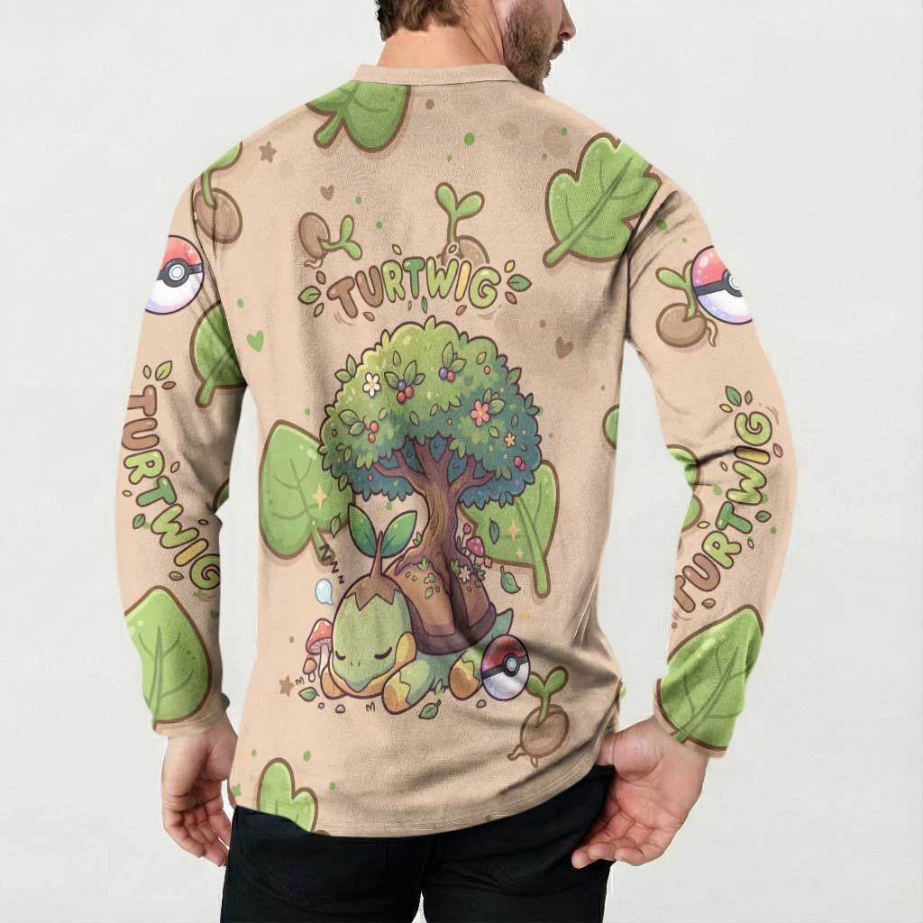 Turtwig Button Sweatshirt Whimsical Forest Sprout Art