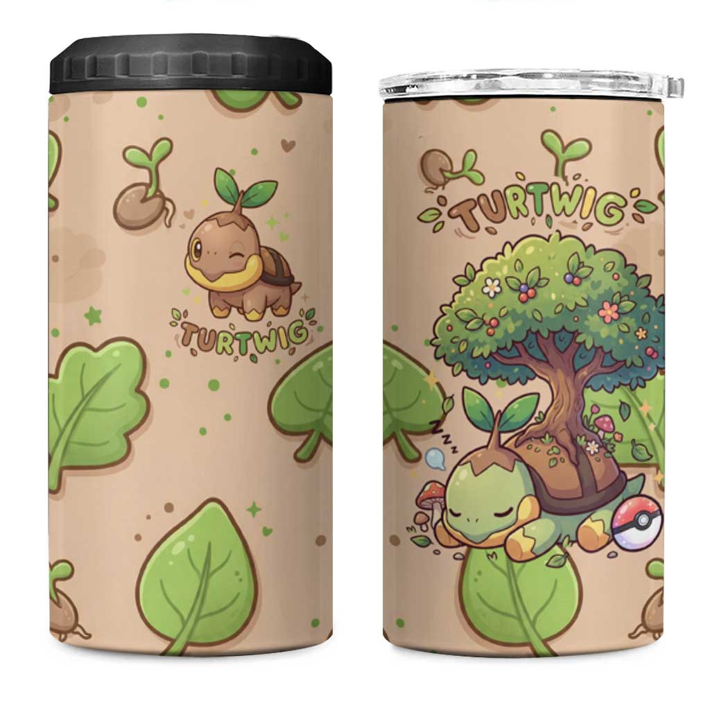 Turtwig 4 in 1 Can Cooler Tumbler Whimsical Forest Sprout Art